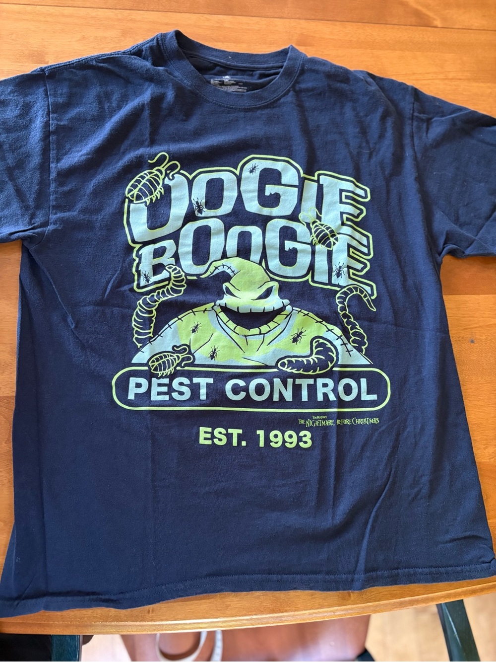 Disney Oogie boogie Pest Control T-Shirt - Navy with Lime Green Graphic